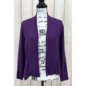 Eileen Fisher XS Purple Open Front Cardigan Jacket Silk Blend Draped‎ Hem